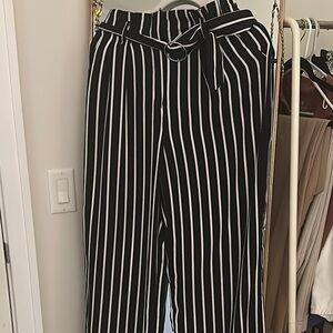 Bershka Black and White Striped Wide Leg Pants